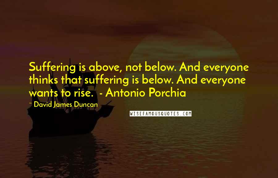 David James Duncan Quotes: Suffering is above, not below. And everyone thinks that suffering is below. And everyone wants to rise.  - Antonio Porchia