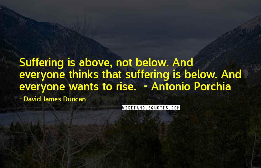 David James Duncan Quotes: Suffering is above, not below. And everyone thinks that suffering is below. And everyone wants to rise.  - Antonio Porchia