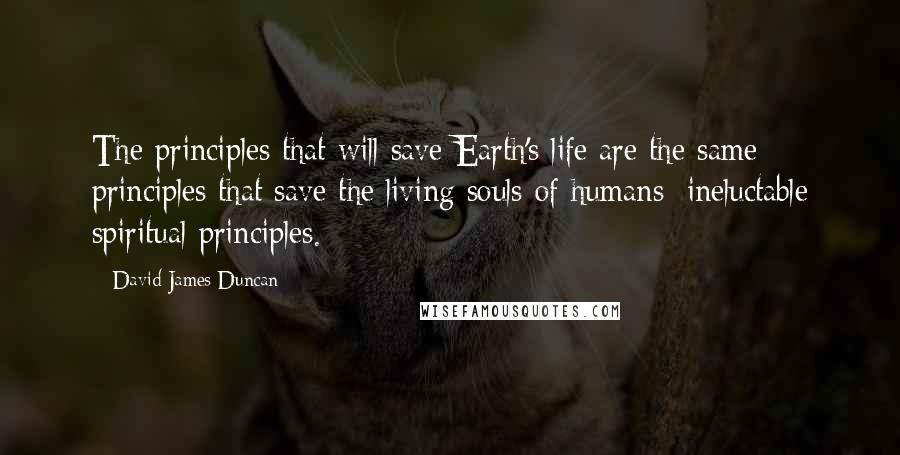 David James Duncan Quotes: The principles that will save Earth's life are the same principles that save the living souls of humans: ineluctable spiritual principles.