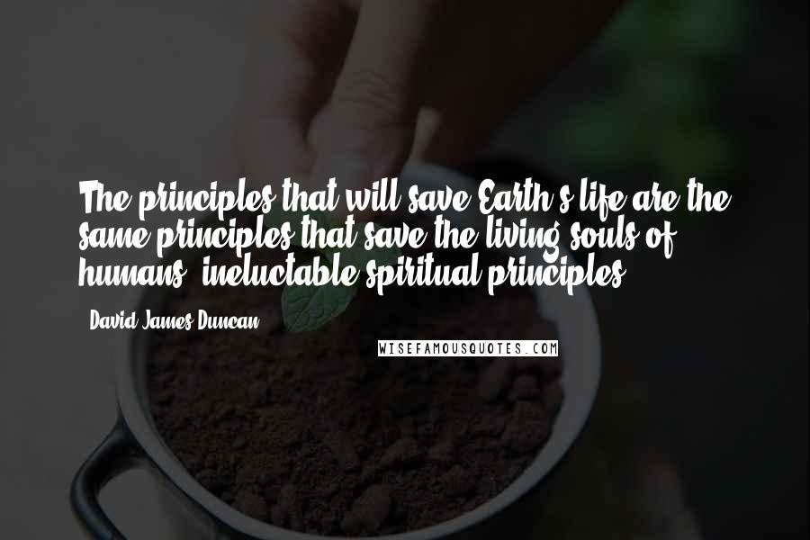 David James Duncan Quotes: The principles that will save Earth's life are the same principles that save the living souls of humans: ineluctable spiritual principles.