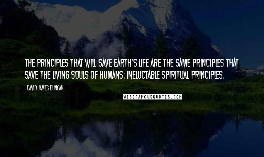 David James Duncan Quotes: The principles that will save Earth's life are the same principles that save the living souls of humans: ineluctable spiritual principles.