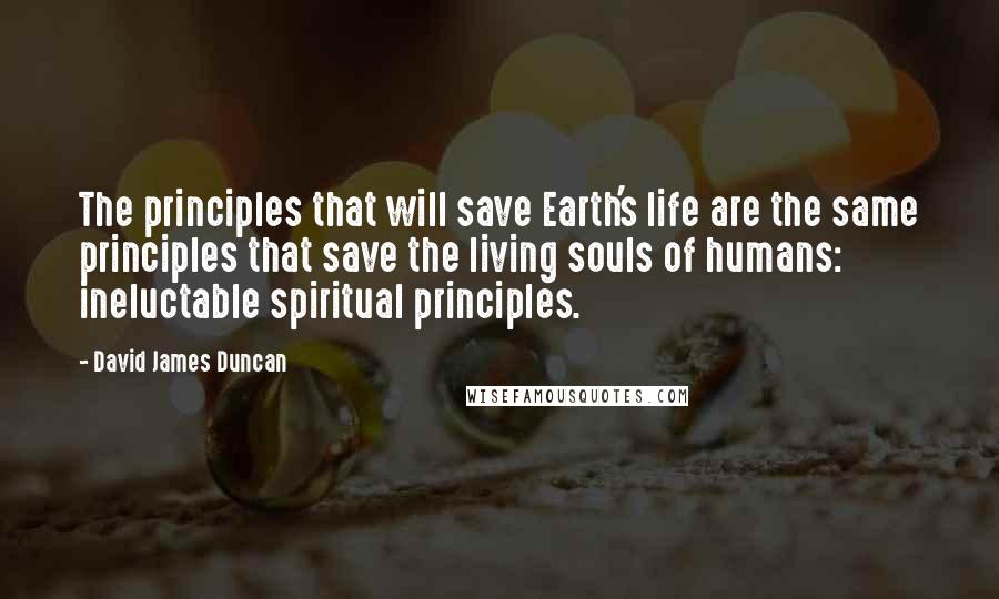 David James Duncan Quotes: The principles that will save Earth's life are the same principles that save the living souls of humans: ineluctable spiritual principles.