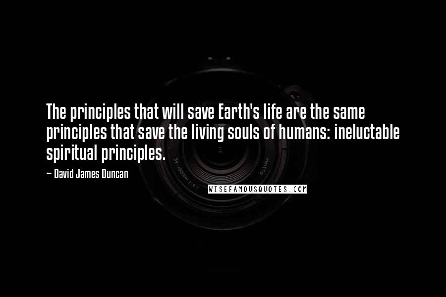 David James Duncan Quotes: The principles that will save Earth's life are the same principles that save the living souls of humans: ineluctable spiritual principles.