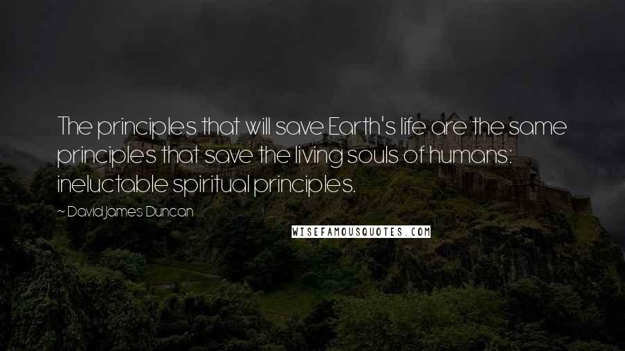 David James Duncan Quotes: The principles that will save Earth's life are the same principles that save the living souls of humans: ineluctable spiritual principles.