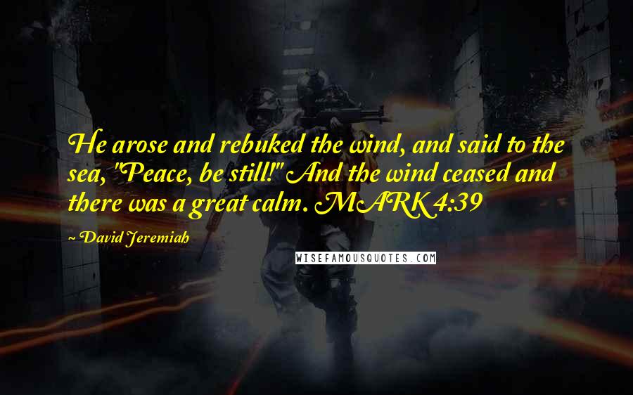 David Jeremiah Quotes: He arose and rebuked the wind, and said to the sea, "Peace, be still!" And the wind ceased and there was a great calm. MARK 4:39