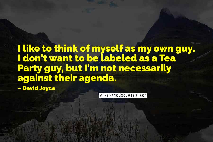 David Joyce Quotes: I like to think of myself as my own guy. I don't want to be labeled as a Tea Party guy, but I'm not necessarily against their agenda.