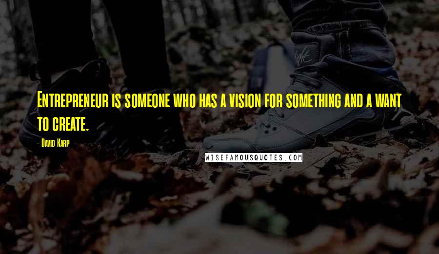 David Karp Quotes: Entrepreneur is someone who has a vision for something and a want to create.