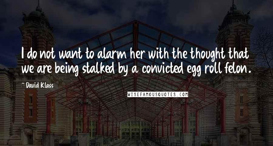 David Klass Quotes: I do not want to alarm her with the thought that we are being stalked by a convicted egg roll felon.