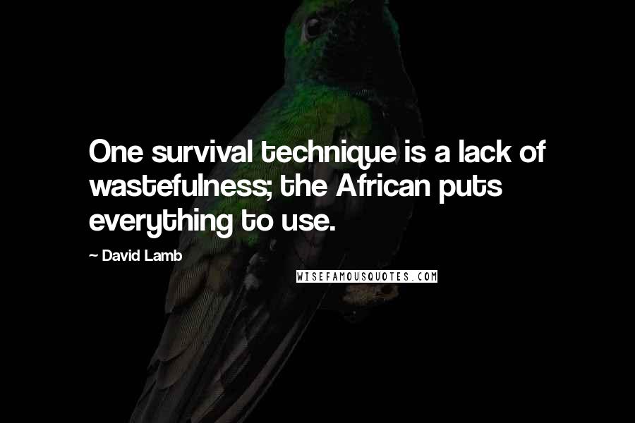 David Lamb Quotes: One survival technique is a lack of wastefulness; the African puts everything to use.