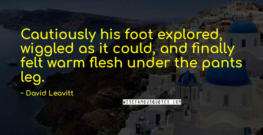 David Leavitt Quotes: Cautiously his foot explored, wiggled as it could, and finally felt warm flesh under the pants leg.