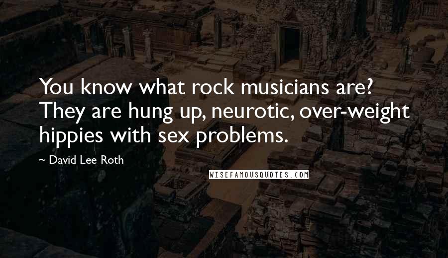 David Lee Roth Quotes: You know what rock musicians are? They are hung up, neurotic, over-weight hippies with sex problems.