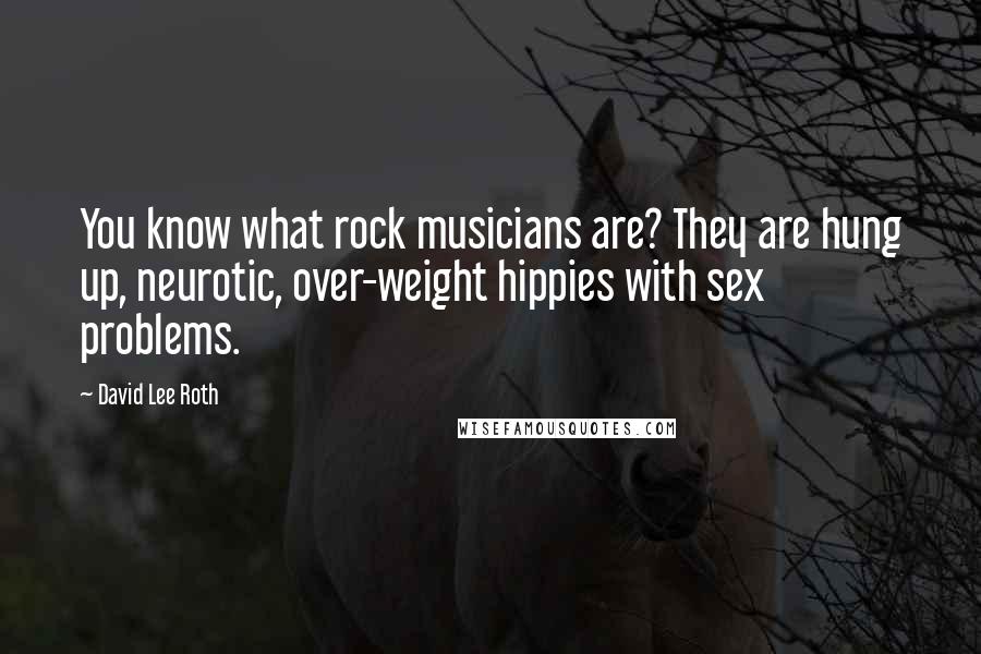 David Lee Roth Quotes: You know what rock musicians are? They are hung up, neurotic, over-weight hippies with sex problems.