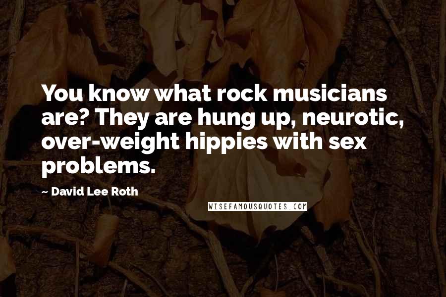 David Lee Roth Quotes: You know what rock musicians are? They are hung up, neurotic, over-weight hippies with sex problems.