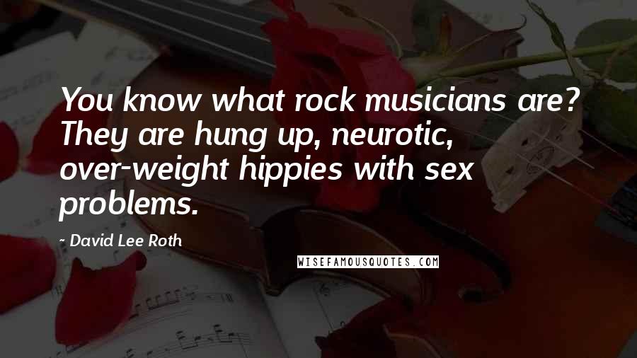 David Lee Roth Quotes: You know what rock musicians are? They are hung up, neurotic, over-weight hippies with sex problems.