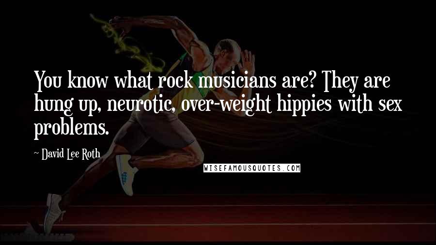 David Lee Roth Quotes: You know what rock musicians are? They are hung up, neurotic, over-weight hippies with sex problems.