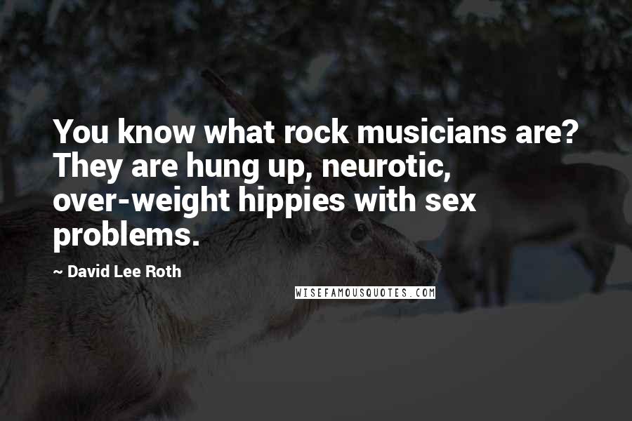 David Lee Roth Quotes: You know what rock musicians are? They are hung up, neurotic, over-weight hippies with sex problems.