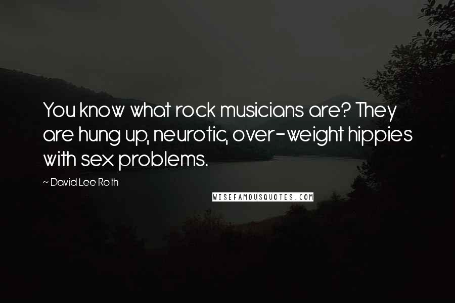 David Lee Roth Quotes: You know what rock musicians are? They are hung up, neurotic, over-weight hippies with sex problems.