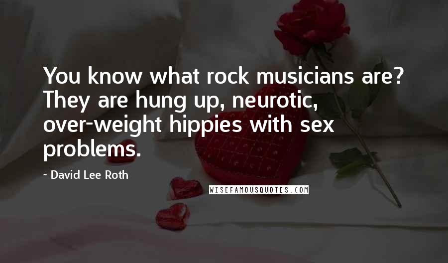 David Lee Roth Quotes: You know what rock musicians are? They are hung up, neurotic, over-weight hippies with sex problems.