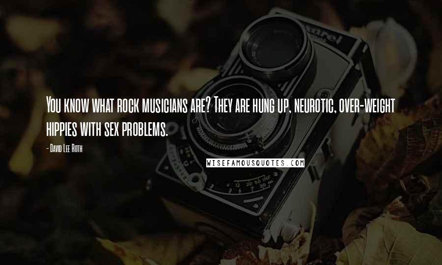 David Lee Roth Quotes: You know what rock musicians are? They are hung up, neurotic, over-weight hippies with sex problems.