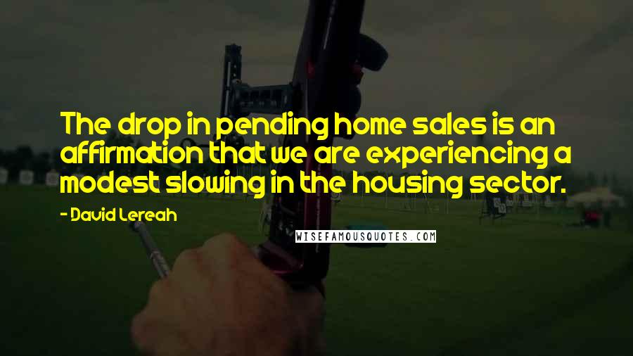 David Lereah Quotes: The drop in pending home sales is an affirmation that we are experiencing a modest slowing in the housing sector.