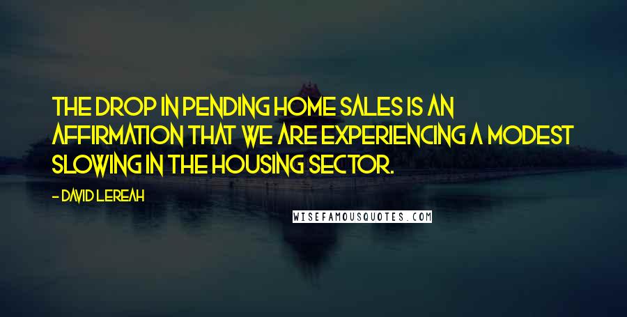 David Lereah Quotes: The drop in pending home sales is an affirmation that we are experiencing a modest slowing in the housing sector.