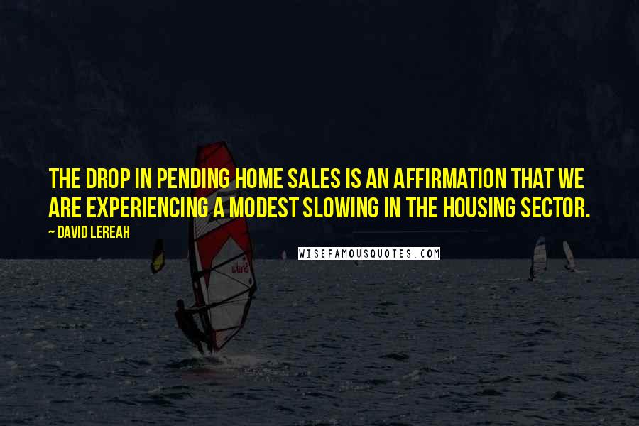 David Lereah Quotes: The drop in pending home sales is an affirmation that we are experiencing a modest slowing in the housing sector.