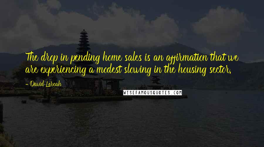 David Lereah Quotes: The drop in pending home sales is an affirmation that we are experiencing a modest slowing in the housing sector.