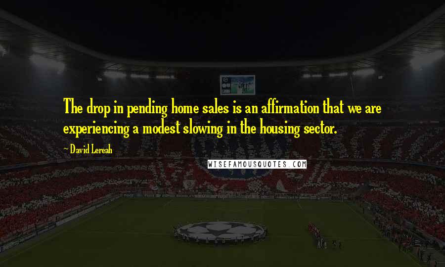 David Lereah Quotes: The drop in pending home sales is an affirmation that we are experiencing a modest slowing in the housing sector.