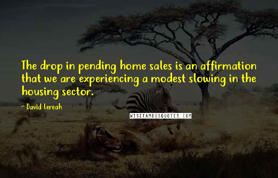 David Lereah Quotes: The drop in pending home sales is an affirmation that we are experiencing a modest slowing in the housing sector.