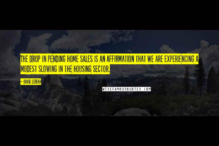 David Lereah Quotes: The drop in pending home sales is an affirmation that we are experiencing a modest slowing in the housing sector.