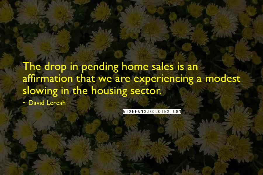 David Lereah Quotes: The drop in pending home sales is an affirmation that we are experiencing a modest slowing in the housing sector.