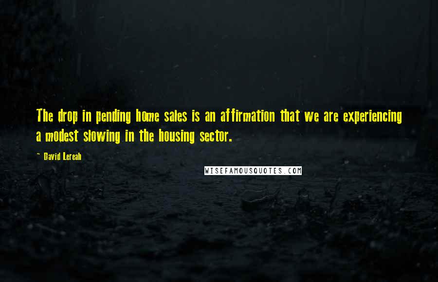 David Lereah Quotes: The drop in pending home sales is an affirmation that we are experiencing a modest slowing in the housing sector.