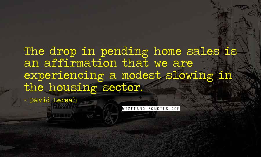 David Lereah Quotes: The drop in pending home sales is an affirmation that we are experiencing a modest slowing in the housing sector.