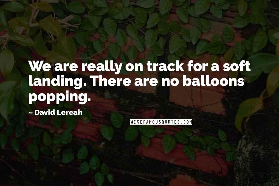 David Lereah Quotes: We are really on track for a soft landing. There are no balloons popping.