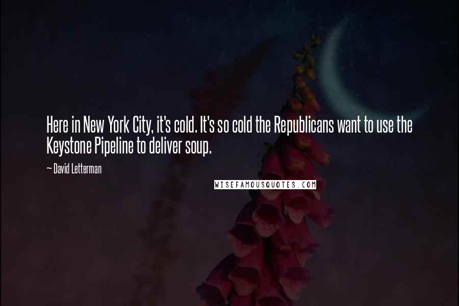 David Letterman Quotes: Here in New York City, it's cold. It's so cold the Republicans want to use the Keystone Pipeline to deliver soup.