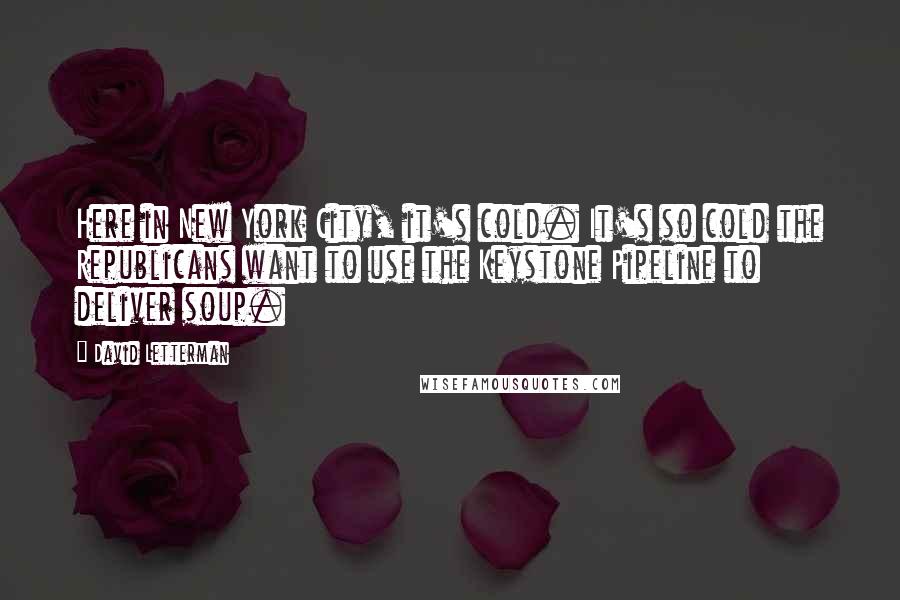 David Letterman Quotes: Here in New York City, it's cold. It's so cold the Republicans want to use the Keystone Pipeline to deliver soup.