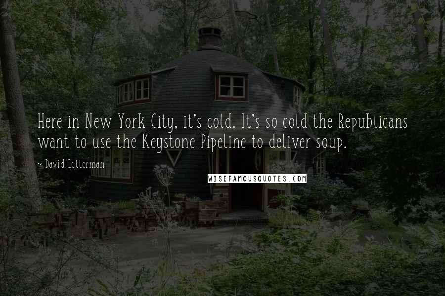 David Letterman Quotes: Here in New York City, it's cold. It's so cold the Republicans want to use the Keystone Pipeline to deliver soup.