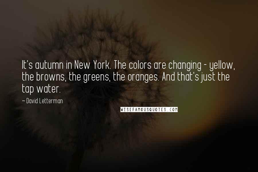 David Letterman Quotes: It's autumn in New York. The colors are changing - yellow, the browns, the greens, the oranges. And that's just the tap water.