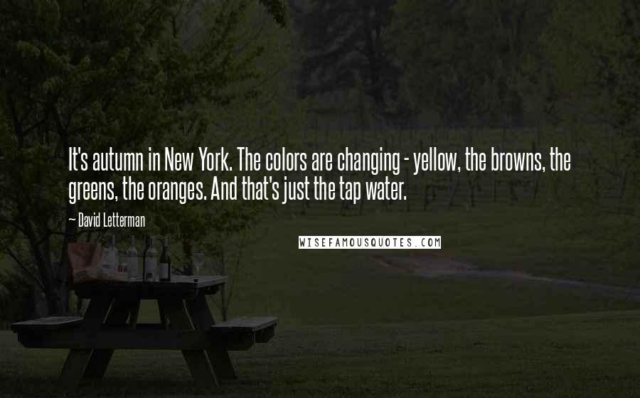David Letterman Quotes: It's autumn in New York. The colors are changing - yellow, the browns, the greens, the oranges. And that's just the tap water.