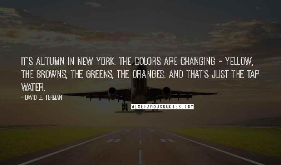 David Letterman Quotes: It's autumn in New York. The colors are changing - yellow, the browns, the greens, the oranges. And that's just the tap water.