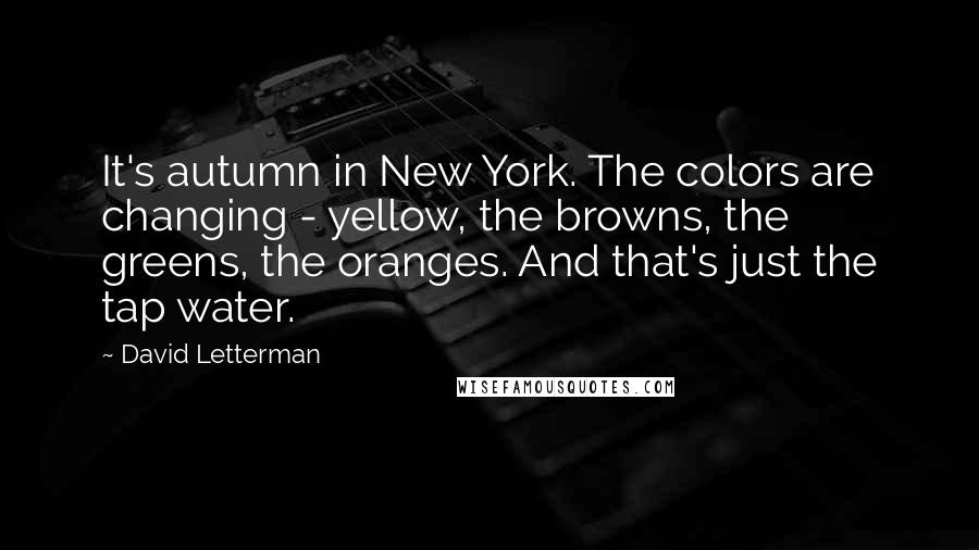 David Letterman Quotes: It's autumn in New York. The colors are changing - yellow, the browns, the greens, the oranges. And that's just the tap water.