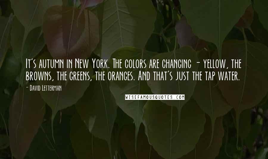 David Letterman Quotes: It's autumn in New York. The colors are changing - yellow, the browns, the greens, the oranges. And that's just the tap water.