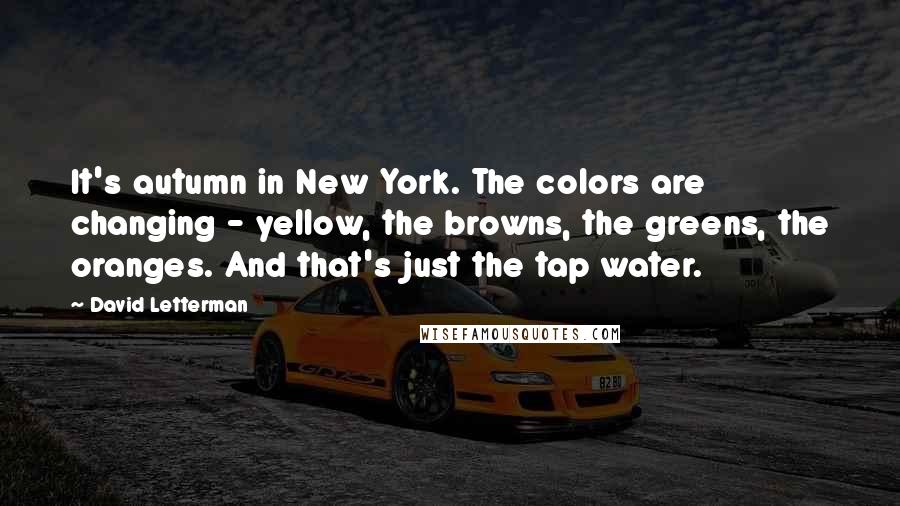 David Letterman Quotes: It's autumn in New York. The colors are changing - yellow, the browns, the greens, the oranges. And that's just the tap water.