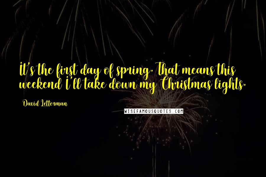 David Letterman Quotes: It's the first day of spring. That means this weekend I'll take down my Christmas lights.