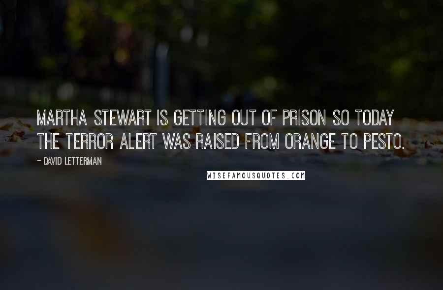 David Letterman Quotes: Martha Stewart is getting out of prison so today the terror alert was raised from orange to pesto.