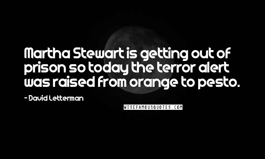 David Letterman Quotes: Martha Stewart is getting out of prison so today the terror alert was raised from orange to pesto.