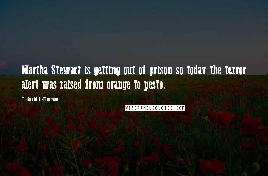 David Letterman Quotes: Martha Stewart is getting out of prison so today the terror alert was raised from orange to pesto.