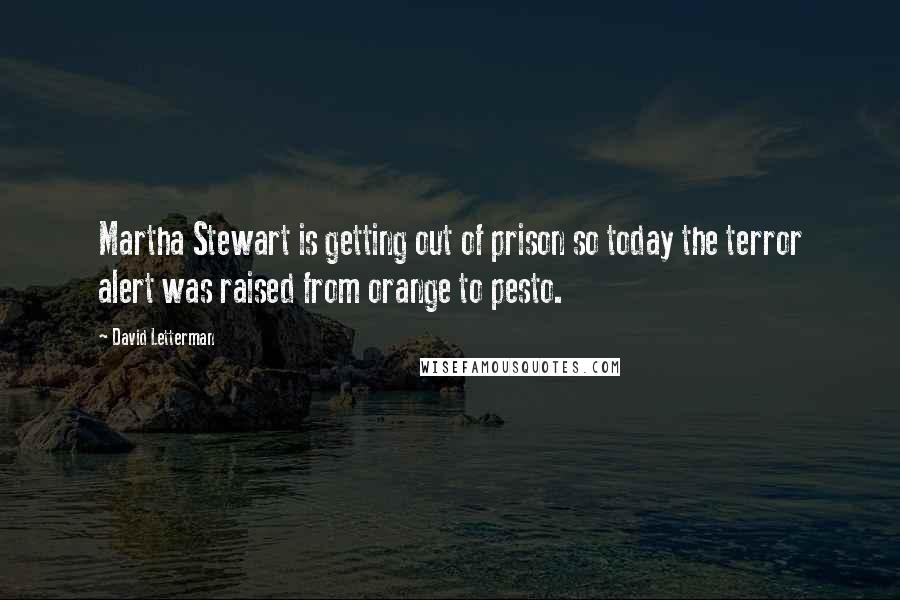 David Letterman Quotes: Martha Stewart is getting out of prison so today the terror alert was raised from orange to pesto.