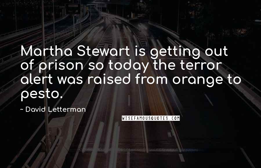 David Letterman Quotes: Martha Stewart is getting out of prison so today the terror alert was raised from orange to pesto.