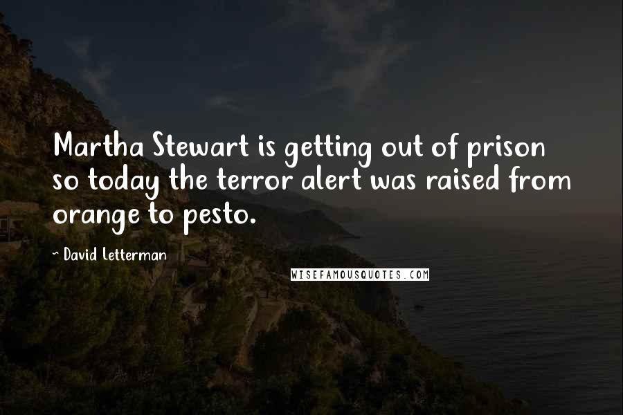 David Letterman Quotes: Martha Stewart is getting out of prison so today the terror alert was raised from orange to pesto.